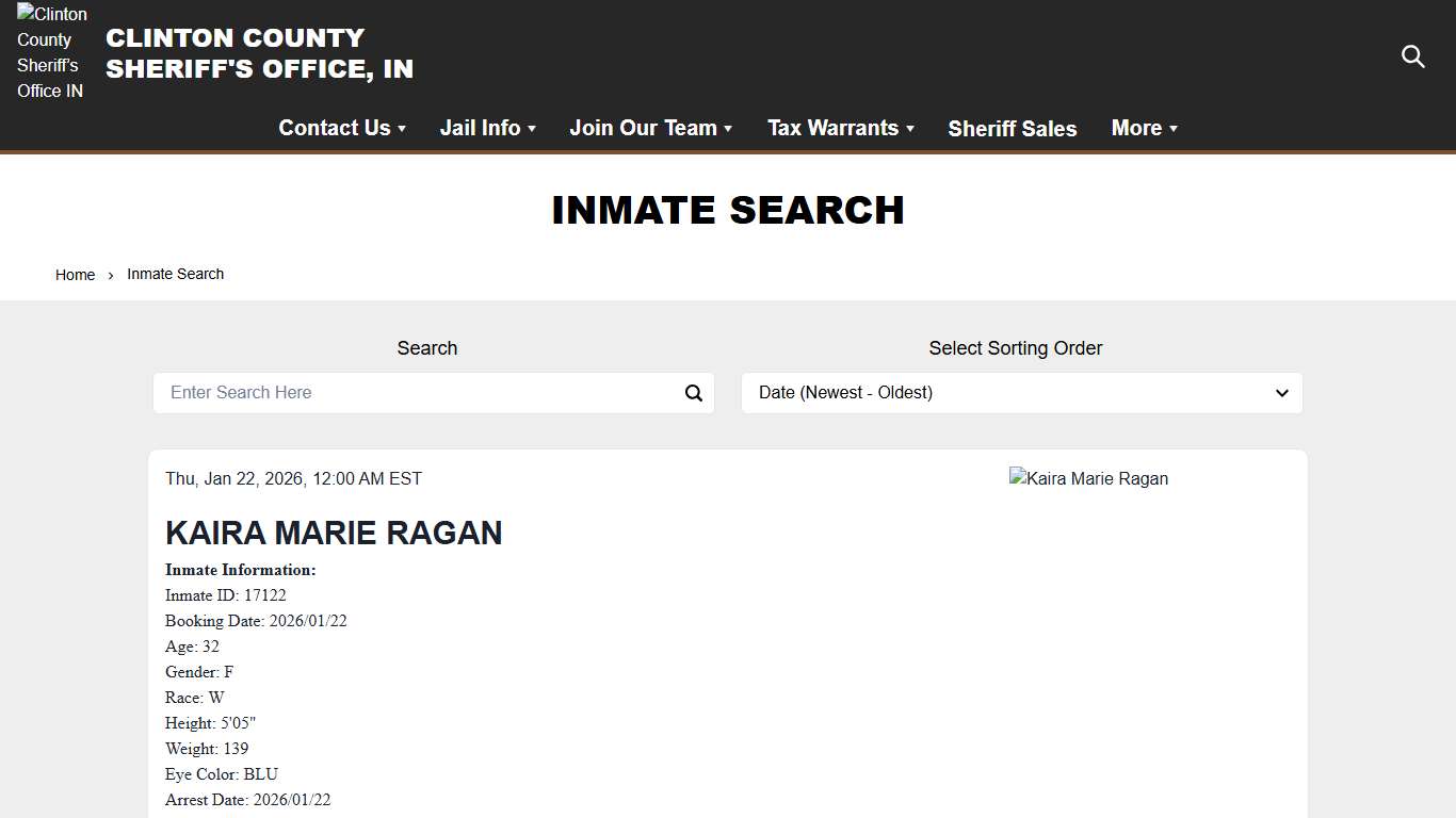 Inmate Search Clinton County Sheriff’s Office IN